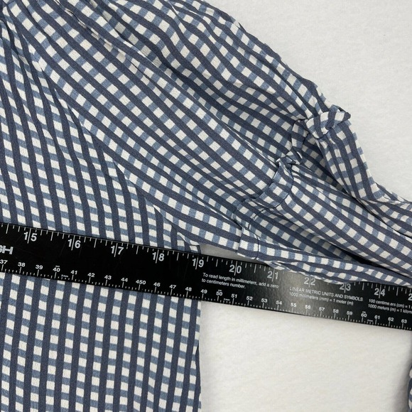 Flynn Skye Bobby Top Women XS Blue Plaid Off The Shoulder Crepe Blouse Shirt - Picture 7 of 11